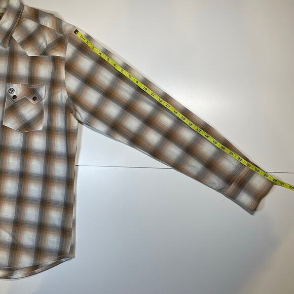 Wrangler Retro Western Shirt Men’s L Pearl Snap Brown Plaid 100% Cotton MV4005M - Picture 6 of 9